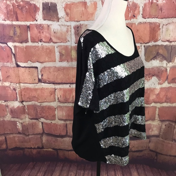 INC Silver Sequins & Black Lace Open Back Top L - Picture 6 of 8